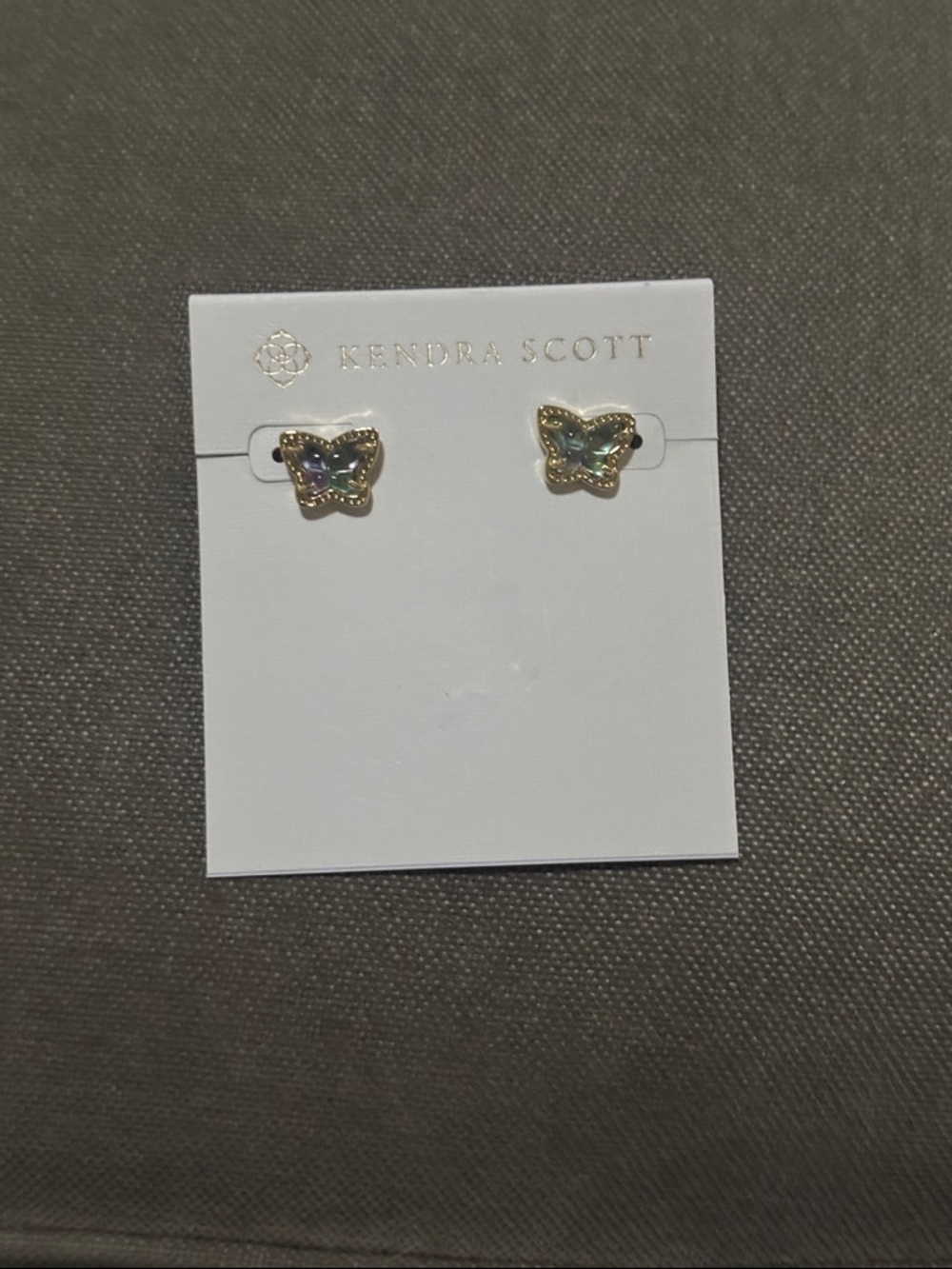 Kendra Scott Butterfly Stud Earrings in Iridescent Blue-Green with Gold Trim